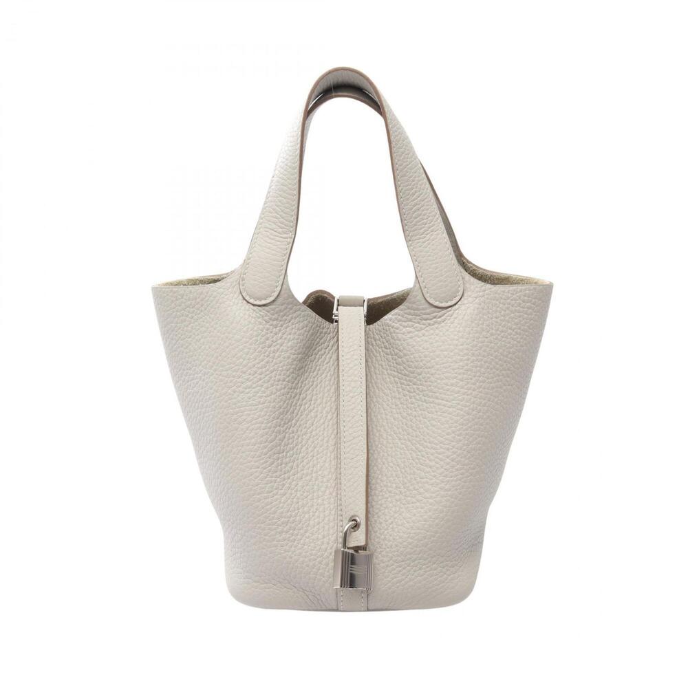 Hermes Picotin Lock PM Pearl Grey Handbag, Taurillon Clemence Leather, Women's,